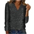 thumbnail image 1 of Scyoekwg Long Sleeve Sequin Tops for Women Trendy V Neck Casual Dressy Blouses Comfy Slim Cute Tops Going Out Tops Blouses (Black,S), 1 of 6