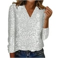 thumbnail image 1 of Scyoekwg Long Sleeve Sequin Tops for Women Trendy V Neck Casual Dressy Blouses Comfy Slim Cute Tops Going Out Tops Blouses (White,L), 1 of 6