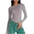 thumbnail image 1 of Scyoekwg Long Sleeve Shirts for Women, Basic Tops for Women Solid Color Round Neck Y2K Crop Tops Fall Clothes Lightweight Slim Going Out Tops (Gray,XS), 1 of 5