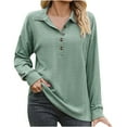 thumbnail image 1 of Scyoekwg Long Sleeve Shirts for Women Trendy Womens Clothes V-Neck Dressy Button Shirts Loose Lightweight Solid Color Fall Clothes Casual Vintage Pullover, 1 of 4