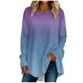 thumbnail image 1 of Scyoekwg Long Sleeve Shirts for Women Crew Neck Hide Belly Pullovers Comfy Gradient Print Graphic Tees Cute Tops Dressy Casual Blouses Loose Tunics Tops to Wear with Leggings (Light Blue,S), 1 of 5