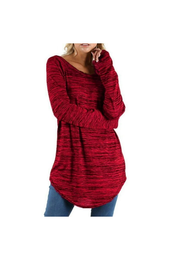 Long Sleeve Shirts for Women Tunic Tops To Wear With Leggings Comfy Loose Dressy Blouse Lightweight Solid Color Round Neck Long Tunic Tops Casual Tops Blouse (Red,XXL)