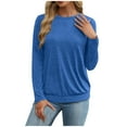 thumbnail image 1 of Scyoekwg Long Sleeve Shirts for Women Fall Trendy Casual Round Neck Solid Color Basic Tops Lightweight Going Out Tops Pullover (Blue,M), 1 of 8