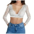 thumbnail image 1 of Scyoekwg Long Sleeve Shirts for Women Lace Crop Top Mesh V Neck Plus Size Tops Solid Lightweight Trendy Short Top (White,XXXXL), 1 of 4