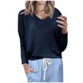 thumbnail image 1 of Scyoekwg Long Sleeve Shirts for Women Lightweight V Neck Casual Dressy Blouses Solid Color Fall Tops Pullover (Navy,XXL), 1 of 6
