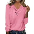 thumbnail image 1 of Scyoekwg Long Sleeve Shirts for Women Trendy Womens Clothes V-Neck Button Up Tops Solid Color Fall Clothes Vintage Casual Lightweight Loose Blouses, 1 of 4