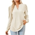 thumbnail image 1 of Scyoekwg Long Sleeve Shirts for Women V-Neck Elegant Tunic Shirts Solid Color Loose Lightweight Vintage Casual Fall Clothes Blouses, 1 of 6