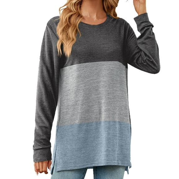 Scyoekwg Long Sleeve Tops for Women Crew Neck Long Tunic Tops Trendy Dressy Casual Blouses Fall Tops Solid Color Women Blouses Lightweight Pullover (Light Blue,S)