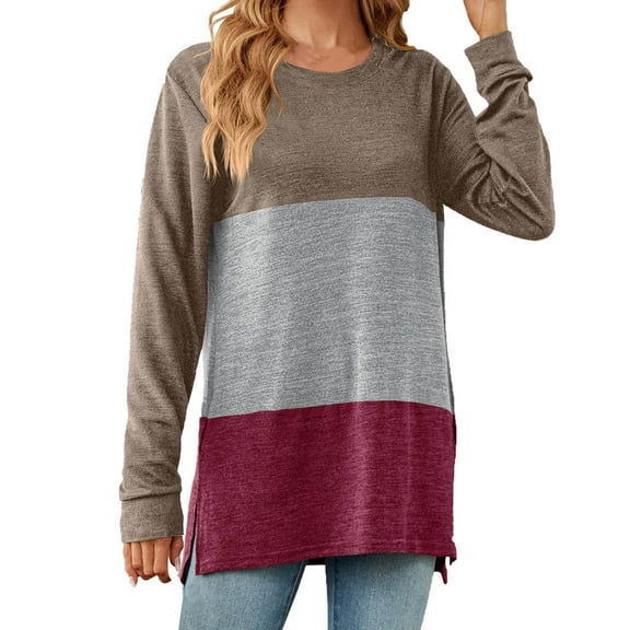 Scyoekwg Long Sleeve Tops for Women Crew Neck Long Tunic Tops Trendy Dressy Casual Blouses Fall Tops Solid Color Women Blouses Lightweight Pullover (Wine,S)