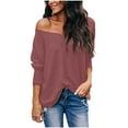 thumbnail image 1 of Scyoekwg Long Sleeve Tops for Women Trendy V-Neck Basic Dressy T-Shirt Blouse Solid Color Lightweight Fall Clothes Loose Blouses (Wine,L), 1 of 3