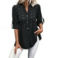 thumbnail image 1 of Scyoekwg Long Tunic Tops for Women Button V Neck Rolled Up Shirts Long Sleeve Tops Elegant Dressy Blouses Business Casual Outfits (Black,M), 1 of 3
