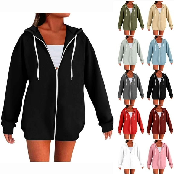 Scyoekwg Long Zip Up Hoodie for Women Plus Size Long Sleeve Sweatshirt Coats Solid Color Hooded Tunic Sweatshirt Fall Winter Jacket Coats (Army Green,L)