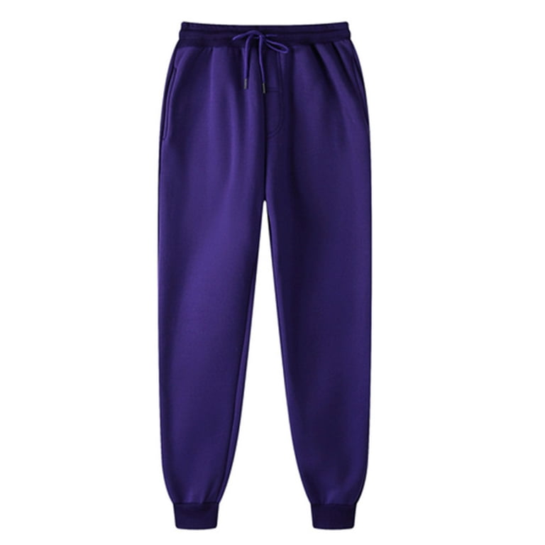 Scyoekwg Mens and Womens Sweatpants Casual Solid Color Running Fitness  Sports Pants Drawstring Waist Long Pants Small Feet Pants Purple L
