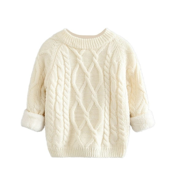 Scyoekwg Newborn Infants Toddler Baby Boys Girls Warm Sweaters Winter Fleece Thickened Sweaters Casual Round Neck Long Sleeve Solid Color Sweaters Pullover (White,12 Months)