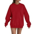 thumbnail image 1 of Scyoekwg Oversized Sweatshirt for Women with Pockets Crewneck Sweatshirts Fall Fashion Long Sleeve Pullover Tops Solid Color Loose Long Sweatshirts (Wine,S), 1 of 4