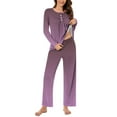 thumbnail image 1 of Scyoekwg Pajama Sets for Women Gradient Color Loungewear Matching Set Casual Button Round Neck Long Sleeve Tops and Pants Pajama Sets (Wine,S), 1 of 5
