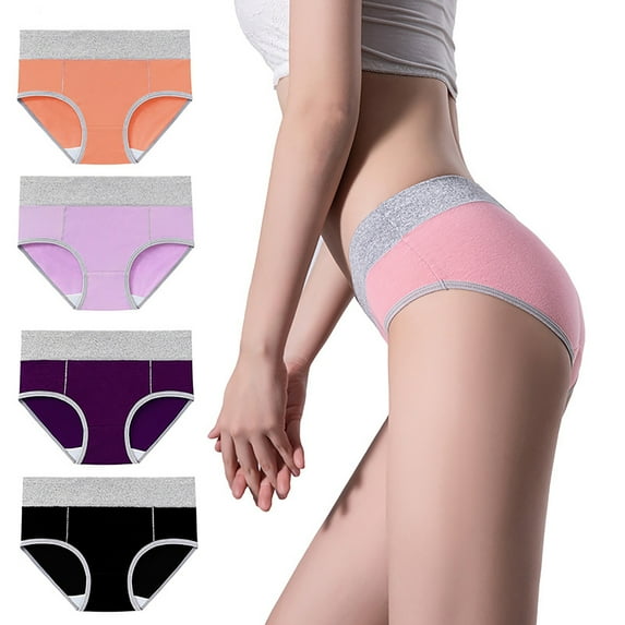 Scyoekwg Panties for Women Plus Size High Waist Breathable Ladies Underwear Panties Hipster Briefs Plus Size Seamless Cotton Briefs Hip Lifting Underpants Pack of 4 (Multicolor,M)