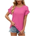 thumbnail image 1 of Scyoekwg Petal Sleeve Tops for Women Summer Trendy Round Neck Eyelet Short Sleeve Shirts Solid Color Elegant Tunic Blouses (Hot Pink,XL), 1 of 7