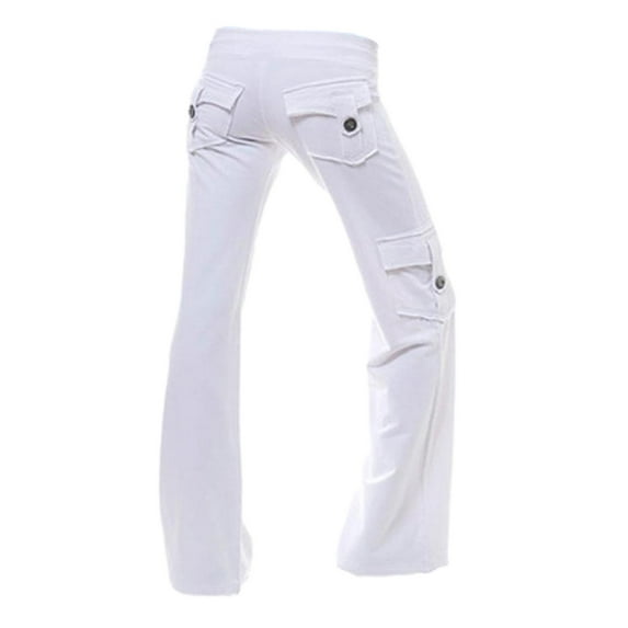 Scyoekwg Plus Size Cargo Pants Women Solid Color Casual Wide Leg Straight Pants Workout Trousers Stretchy Button Pockets Sweatpants Sports Pants (White,XXL)
