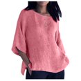 thumbnail image 1 of Scyoekwg Plus Size Cotton Linen Tops for Women Casual Round Neck Button Short Sleeve Shirts Summer Fashion Solid Color Tshirts Blouses (Pink,L), 1 of 1