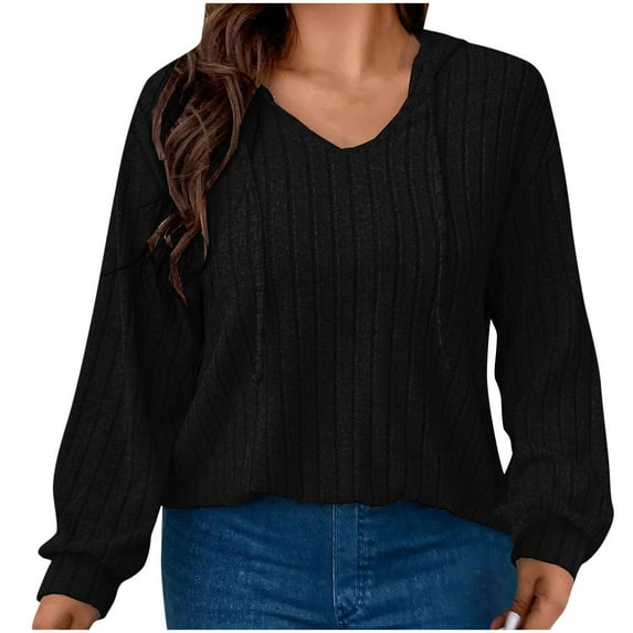 Scyoekwg Plus Size Dressy Tops for Women Basic Tops Comfy Long Sleeve Cute Tops Hooded Solid Color Casual Blouses Loose Blouses (Black,XXXXXL)