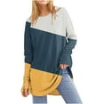 thumbnail image 1 of Scyoekwg Plus Size Long Sleeve Tops for Women Oversized Round Neck Raglan Sleeve Long Tunic Shirts Lightweight Loose Tshirt Color Block Dressy Casual Blouses (Navy,L), 1 of 1