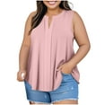 thumbnail image 1 of Scyoekwg Plus Size Tank Tops for Women Summer Casual Trendy Sleeveless Shirts V Neck Pleated Tunic Tops Solid Color Loose Blouses (Pink,XL）, 1 of 6