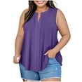 thumbnail image 1 of Scyoekwg Plus Size Tank Tops for Women Summer Casual Trendy Sleeveless Shirts V Neck Pleated Tunic Tops Solid Color Loose Blouses (Purple,L）, 1 of 7