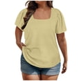 thumbnail image 1 of Scyoekwg Plus Size Tops for Women Classic Solid Color Puff Short Sleeve T Shirts Casual Square Neck Summer Tops Trendy Loose Comfy Shirts Blouses (Yellow,XXXXXL), 1 of 7