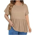 thumbnail image 1 of Scyoekwg Plus Size Tops for Women Crewneck Pleated Eyelet Tunic Shirts Loose Casual Ladies Tops Trendy Solid Color Summer Short Sleeve T Shirts Blouses (Khaki,XXXXXL), 1 of 6