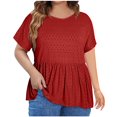 thumbnail image 1 of Scyoekwg Plus Size Tops for Women Crewneck Pleated Eyelet Tunic Shirts Loose Casual Ladies Tops Trendy Solid Color Summer Short Sleeve T Shirts Blouses (Red,XXXL), 1 of 7