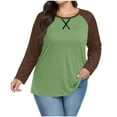 thumbnail image 1 of Scyoekwg Plus Size Tops for Women Fall Fashion For Women Crewneck Long Sleeve Plus Size Tops Color Block Tunic Shirts Raglan Sleeve Casual Loose Tshirt (Army Green,XXL), 1 of 5