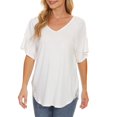 thumbnail image 1 of Scyoekwg Plus Size Tops for Women Trendy Clothes Short Sleeve Loose Comfy Blouse Tshirt V-Neck Elegant Shirts Casual Going Out Tops Classic Solid Color Cute Tops (White,L), 1 of 6