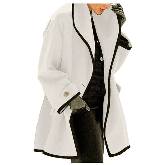 Scyoekwg Plus Size Womens Coats Solid Color Woolen Coat Casual Loose Long Sleeve Cardigan Jacket Winter Warm Coats Outerwear White M(6)