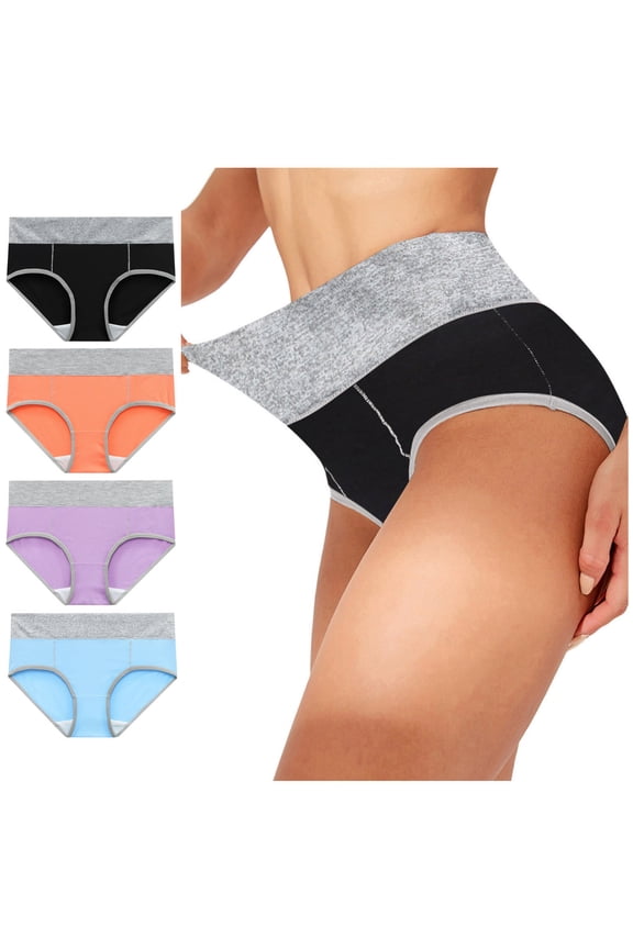 Plus Size Womens High Waisted Underwear Cotton Stretchy Briefs Ladies Soft Hipster Panties Multipack Pack of 4 (#C=Multicolor,L)