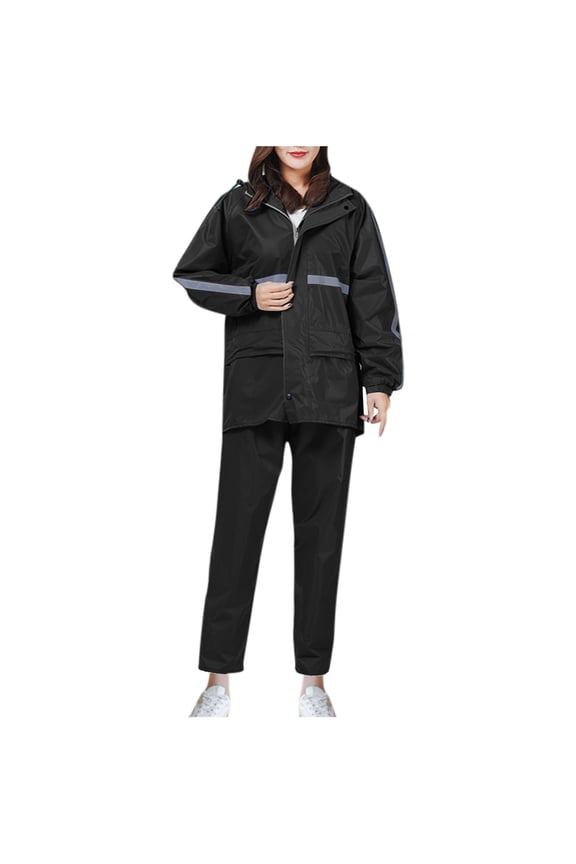 Rain Suits Waterproof Raincoat Set Women's Rain Jacket Trouser Suit Two-piece Set Long Sleeved Hooded Set (Black,L)