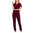 thumbnail image 1 of Scyoekwg Scrubs for Women Set Short Sleeve Scrub V-Neck Scrub Tops Long Jogger Pants Loose Trendy Uniform Outfits Solid Color Casual Sweatsuits Sets (Wine,XXL), 1 of 4