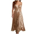 thumbnail image 1 of Scyoekwg Sequin Dress for Women Glitter Party Dresses Spaghetti Straps Pleated Swing Dress Backless Evening Cocktail Prom Dress Gold M, 1 of 8