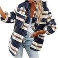 thumbnail image 1 of Scyoekwg Shacket Jacket Women Fall Winter Trendy Casual Flannel Plaid Long Sleeve Coats Loose Turn-down Collar Warm Coat with Pockets (Navy_Z01,XL), 1 of 5