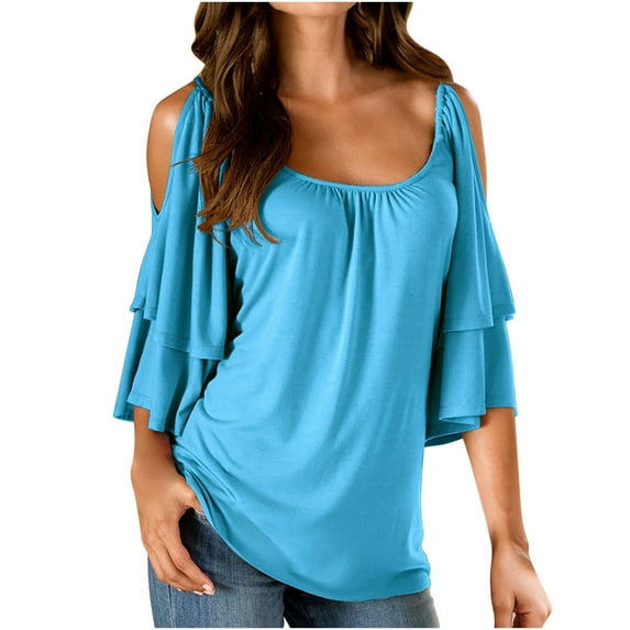 Scyoekwg Womens Short Sleeve Tops Ladies Blouses Dressy Casual Trendy Short Sleeve Tops Womens Going Out Outfits Womens Summer Fashion Loose Comfy Clothes