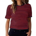 thumbnail image 1 of Scyoekwg Short Sleeve Shirts for Women Crew Neck Business Casual Blouses Trendy Summer Striped Print Comfy Loose Shirts Pullover Tee (Red,XL), 1 of 6