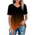 thumbnail image 1 of Scyoekwg Short Sleeve Shirts for Women Gradient Color Graphic Tee V-Neck Regular T-shirt Summer Ladies Tops Loose Casual Comfy Blouses (Orange,L), 1 of 5