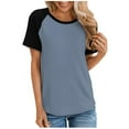 thumbnail image 1 of Scyoekwg Short Sleeve T Shirts for Women Round Neck Basic Tops Dressy Casual Blouses Comfy Color Block Patchwork Loose Lightweight Blouses (Dark Gray,XL), 1 of 5