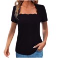 thumbnail image 1 of Scyoekwg Short Sleeve T Shirts for Women Square Neck Tunic Tshirt Dressy Casual Blouses Solid Color Shirts Trendy Loose Lightweight Blouses (Black,L), 1 of 5
