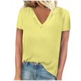 thumbnail image 1 of Scyoekwg Short Sleeve Tops for Women Summer V Neck Dressy Casual Blouses Loose Solid Color Shirts Trendy Lightweight Blouses (Yellow,M), 1 of 4