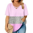 thumbnail image 1 of Scyoekwg Short Sleeve Tops for Women V-Neck Color Block Loose Fit Dressy Casual Trendy Clothes Top Summer Plus Size Oversized T-Shirt Top Pink ,XXL, 1 of 6
