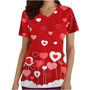 Beopjesk Womens Valentine's Day Graphic Tees Short Sleeve Heart Printed ...