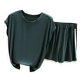thumbnail image 1 of Scyoekwg Shorts Sets Women 2 Piece Outfits Solid Round Neck Short Sleeved Top Shorts Pants Casual Comfy Home Set (Green,XXL), 1 of 2