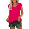 thumbnail image 1 of Scyoekwg Sleeveless Shirts for Women Crew Neck Cap Sleeve Tank Tops Solid Color Comfy Loose Sling Shirts Ladies Tops Casual Summer Blouses (Hot Pink,XXXL), 1 of 5