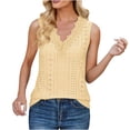 thumbnail image 1 of Scyoekwg Sleeveless Tops for Women V-Neck Crochet Lace Trim Eyelet Shirts Trendy Ladies Tops Summer Solid Color Sleeveless Tops Loose Casual Blouses (Yellow,XL), 1 of 5